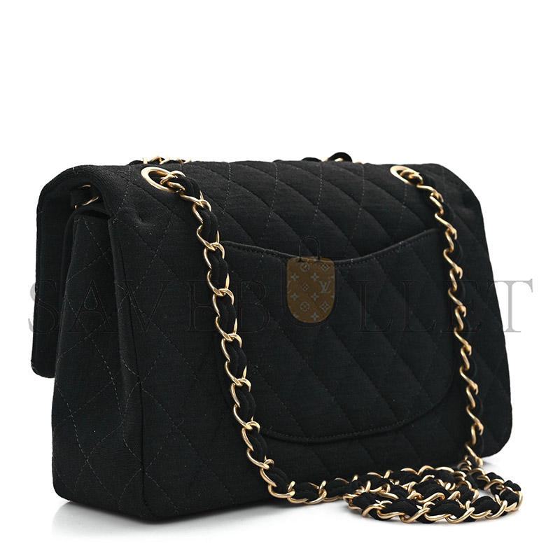 CHANEL MASTER JERSEY QUILTED MEDIUM DOUBLE FLAP BLACK  (25*17*7cm)